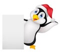 Cute penguin cartoon with red hat waving Royalty Free Stock Photo