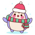 Cute penguin cartoon wear santa hat Christmas winter kawaii vector