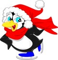 Cute penguin cartoon wearing red hat Royalty Free Stock Photo