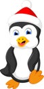 Cute penguin cartoon wearing red hat Royalty Free Stock Photo