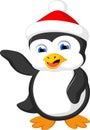 Cute penguin cartoon wearing red hat Royalty Free Stock Photo