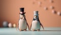 Cute penguin celebrates love with family on snowy wedding day generated by AI