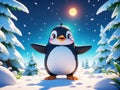 Cute baby penguin waddling on ice. Royalty Free Stock Photo