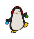 Cute penguin with Christmas balls in paws. Vector illustration. Design element isolated on white background. Image of Royalty Free Stock Photo