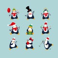 Cute penguin collection for Christmas and New Year design.