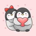 Cute penguin couple cartoon hand drawn style Royalty Free Stock Photo