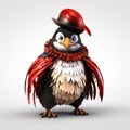 Cute Penguin 3d Render With Red And Black Feathers And Hat Royalty Free Stock Photo