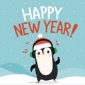 Cute penguin dancing for happy new year.