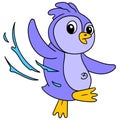 Cute penguin dancing with water splash, doodle icon image kawaii