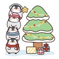 Cute penguin with decorated christmas tree with gift boxes