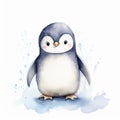 Dreamy Watercolor Penguin Painting On White Background