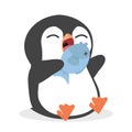 Cute penguin Eating Fish Vector Royalty Free Stock Photo