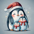 cute penguin family graphics for christmas mother and three children Royalty Free Stock Photo