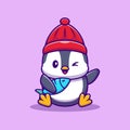 cute penguin with fish cartoon vector illustration. Royalty Free Stock Photo