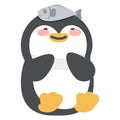 Cute penguin with Fish Flat Cartoon Royalty Free Stock Photo