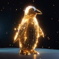 Cute penguin with golden lights. 3d rendering, 3d illustration. generative AI