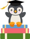 Cute penguin with graduation cap sitting on top of books Royalty Free Stock Photo
