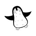 Cute penguin in hand drawn doodle style. Vector illustration isolated on white. Coloring page. Royalty Free Stock Photo