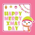 Cute penguin is happy under Xmas ornaments cartoon illustration