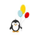 Cute penguin holding balloons isolated on white background. Royalty Free Stock Photo