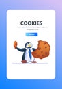 cute penguin holding cookie protection of personal information internet web pop up we use cookies policy notification