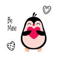 Cute Penguin Holding Love Heart as Valentine Day Celebration Vector Illustration