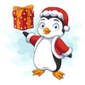 Cute penguin holding present