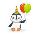 A cute penguin is holding two balloons. Isolated Vector Illustration Royalty Free Stock Photo