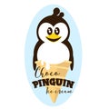 cute penguin ice cream poured with chocolate in a cone Royalty Free Stock Photo