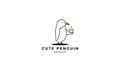 Cute penguin line give gift logo design