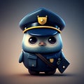 Cute penguin in a police cap with a gun in his hand