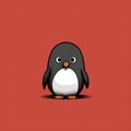 Cute Penguin On Red Background: Minimalistic And Inventive Character Design