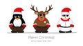 Cute penguin reindeer and snowman cartoon with sunglasses for christmas Royalty Free Stock Photo