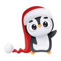 Cute penguin in Santa hat. Adorable funny baby bird cartoon character. New year and Christmas design vector illustration Royalty Free Stock Photo