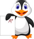 Cute penguin showing A plus grade