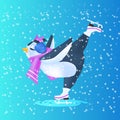 cute penguin skating on ice rink winter activities concept full length