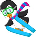 Cute penguin skiing cartoon Royalty Free Stock Photo