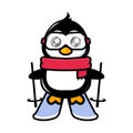 Cute penguin skiing mascot design