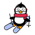 Cute penguin skiing mascot design Royalty Free Stock Photo