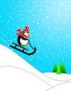 Cute Penguin on Sled Downhill Illustration