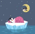 Cute penguin sleep on ice floe vector background