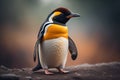 Cute penguin standing in front of solid color background. ai generative Royalty Free Stock Photo