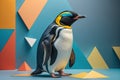 Cute penguin standing in front of solid color background. ai generative Royalty Free Stock Photo