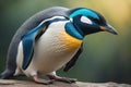 Cute penguin standing in front of solid color background. ai generative Royalty Free Stock Photo