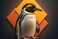 Cute penguin standing in front of solid color background. ai generative Royalty Free Stock Photo