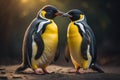 Cute penguin standing in front of solid color background. ai generative Royalty Free Stock Photo