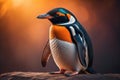 Cute penguin standing in front of solid color background. ai generative Royalty Free Stock Photo