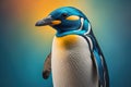 Cute penguin standing in front of solid color background. ai generative Royalty Free Stock Photo