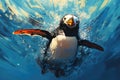 Cute Penguin swimming in blue water Royalty Free Stock Photo