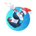 cute penguin using loudspeaker sale poster holiday shopping announcement concept full length